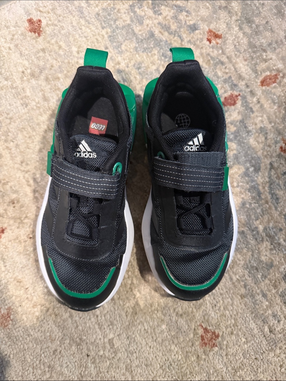 adidas Kids Black and Green Velcro Athletic Sneakers